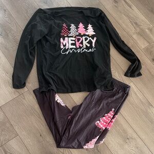 Festive Black and Pink Christmas Pajama Set New in Package